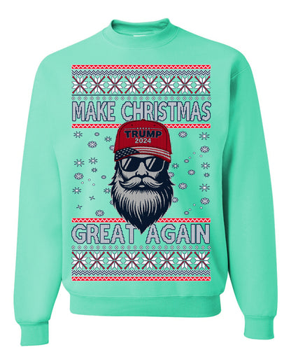 Make Christmas Great Again Trump Santa Claus 2024 MAGA,  Donald Trump JD Vance GOP Republican, Ugly Christmas Sweater Crewneck Sweatshirt Ugly Christmas Unisex Crewneck Sweatshirt