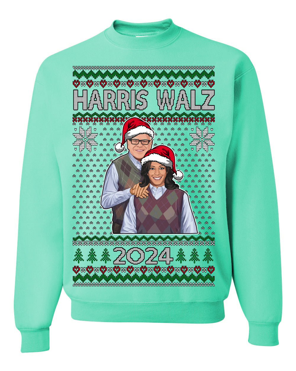 Kamala Harris Tim Walz 2024 Classic Movie Poster, Democrat Political Xmas Ugly Christmas Sweater Crewneck Sweatshirt Ugly Christmas Unisex Crewneck Sweatshirt