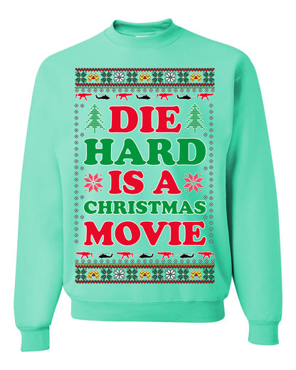 Die Hard is a Christmas Movie Classic, McClane Hans Nakatomi Plaza Xmas Party Holiday Movies, Ugly Christmas Sweater Crewneck Sweatshirt Ugly Christmas Unisex Crewneck Sweatshirt