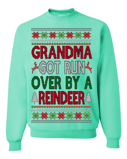 Grandma Got Ran Over by a Reindeer | Classic Xmas Song Holiday Movie Quote, Ugly Christmas Sweater Crewneck Sweatshirt Ugly Christmas Unisex Crewneck Sweatshirt