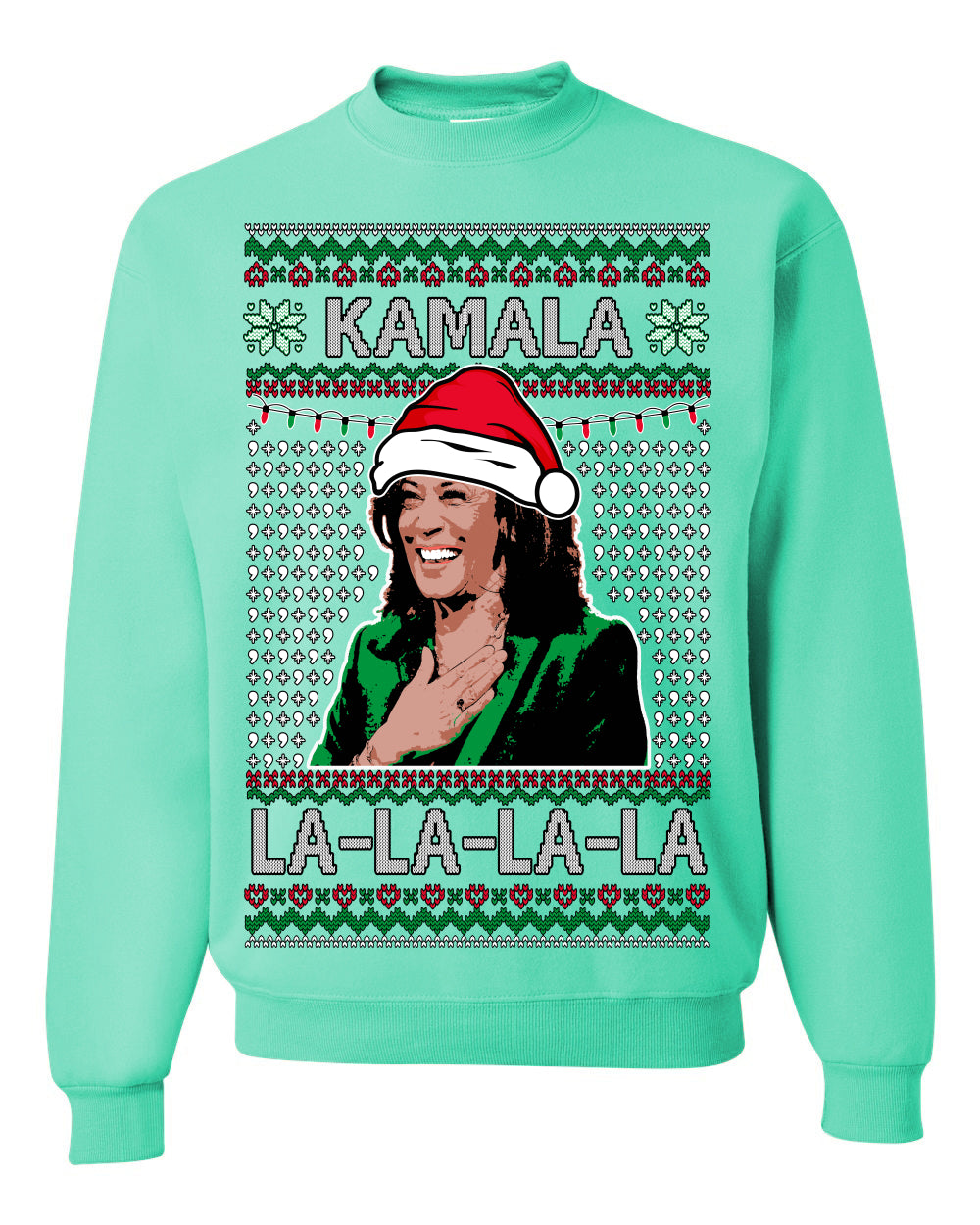 Kamala La La, Funny Kamala Harris Santa Hat Classic Xmas Song Carol Lyrics Winter Holiday, Ugly Christmas Sweater Ugly Christmas Unisex Crewneck Sweatshirt