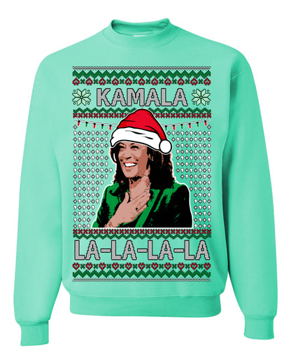 Kamala La La, Funny Kamala Harris Santa Hat Classic Xmas Song Carol Lyrics Winter Holiday, Ugly Christmas Sweater Ugly Christmas Unisex Crewneck Sweatshirt