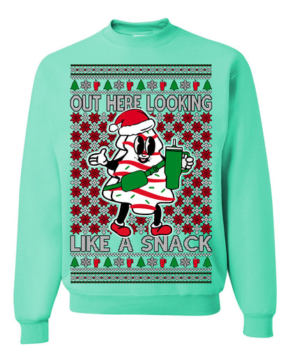 Out Here Looking Like a Snack, Funny Cute White Chocolate Sprinkles Holiday Trendy Millennial Christmas Cookie Ugly Christmas Sweater Ugly Christmas Unisex Crewneck Sweatshirt