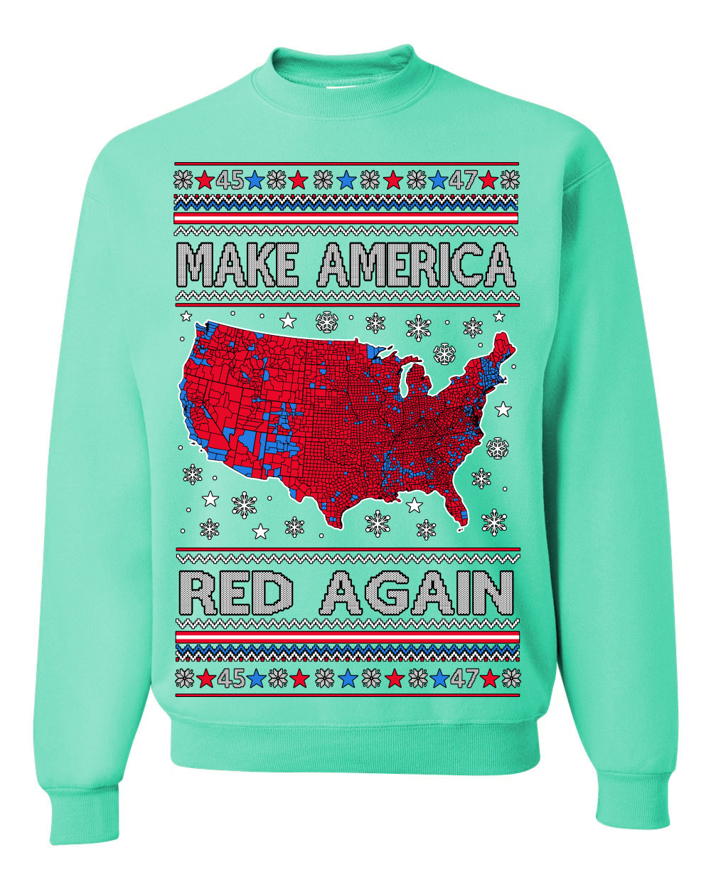 Make America Red Again USA Map, President Donald Trump 2024 MAGA Red Wave, Ugly Christmas Sweater Ugly Christmas Unisex Crewneck Sweatshirt