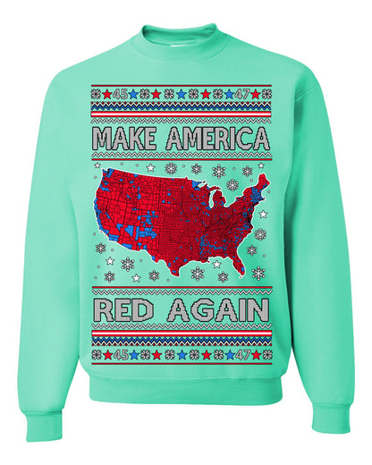 Make America Red Again USA Map, President Donald Trump 2024 MAGA Red Wave, Ugly Christmas Sweater Ugly Christmas Unisex Crewneck Sweatshirt