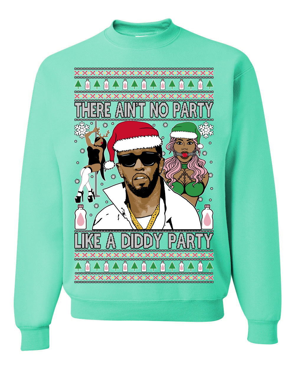 There Ain't No Party Like a Diddy Party, Funny Crazy Party Viral Music Baby Oil Diddler Meme, Ugly Christmas Sweater Ugly Christmas Unisex Crewneck Sweatshirt