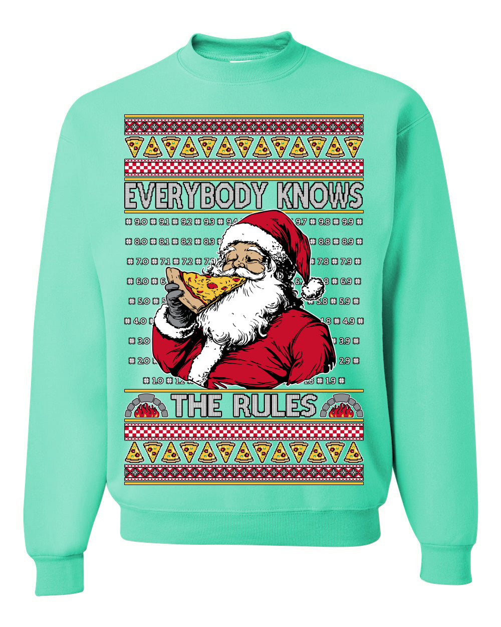 Everybody Knows the Rules Funny, Santa Claus Viral Online Pizza Rating Score, Detroit New England Deep Dish Pizzas Jersey New York Style, Ugly Christmas Sweater Ugly Christmas Unisex Crewneck Sweatshirt
