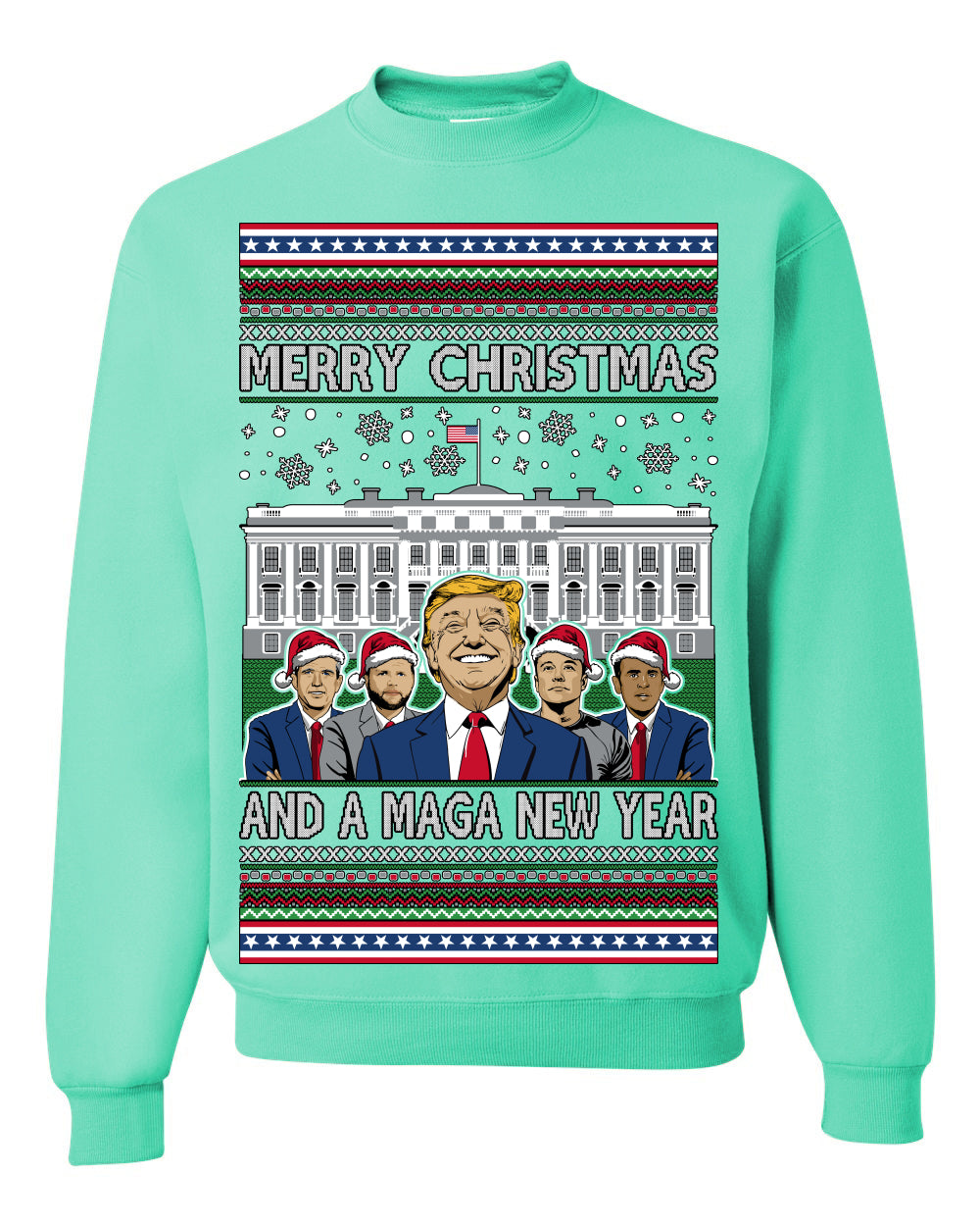 Merry Christmas and a MAGA New Year 2025, Trump Vance Administration 45 47 Make America Great Again USA Ugly Christmas Sweater Ugly Christmas Unisex Crewneck Sweatshirt