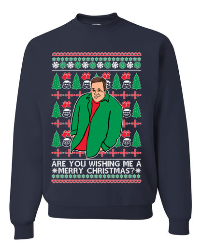 Are You Wishing Me a Merry Christmas? Funny Kevin Viral Shrug Shrugging Actor Meme Ugly Christmas Unisex Crewneck Sweatshirt