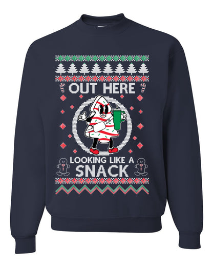Out Here Looking Like a Snack, Funny Cute Xmas Peppermint Tree Gingerbread Cookie Meme Ugly Christmas Unisex Crewneck Sweatshirt
