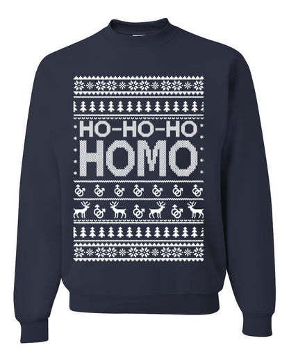 Ho Ho Ho Homo, Funny LGBT Pride Grey Greysexual Gay Lesbian Homosexual Bi Bisexual,  Ugly Christmas Unisex Crewneck Sweatshirt