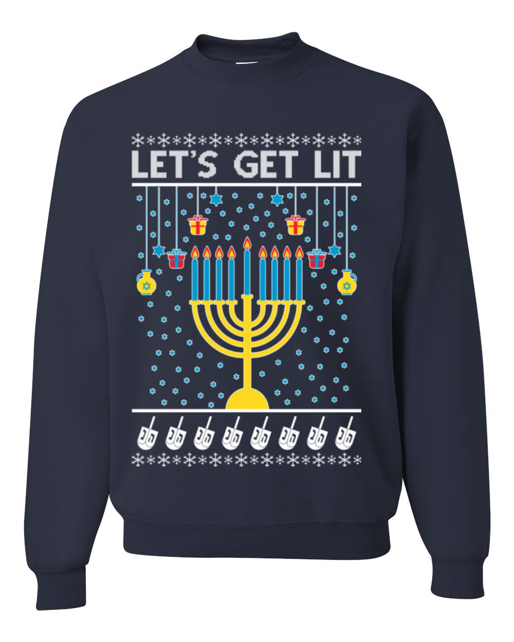 Let's Get Lit, Funny Chanukah Menorah Winter Jewish Holidays, Hanukkah Ugly Christmas Sweater Ugly Christmas Unisex Crewneck Sweatshirt