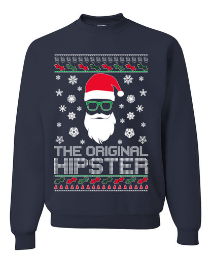 Santa Claus the Original Hipster, Funny IPAs Rim Glasses Hipsters Libs Viral Meme, Ugly Christmas Sweater Ugly Christmas Unisex Crewneck Sweatshirt