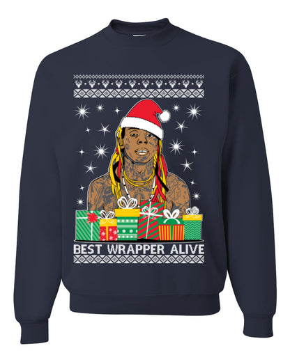 Best Wrapper Alive, Funny Hip Hop Music Tour Merch, Viral New Orleans NOLA Rapper Tune, Ugly Christmas Sweater Ugly Christmas Unisex Crewneck Sweatshirt
