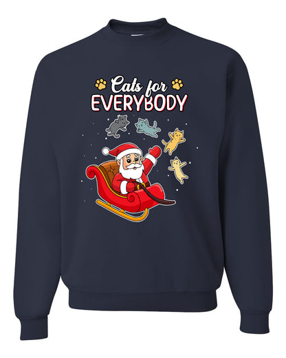 Cats for Everybody, Cute Santa Claus Santa's Sleigh Floating Space Cat  Ugly Christmas Unisex Crewneck Sweatshirt