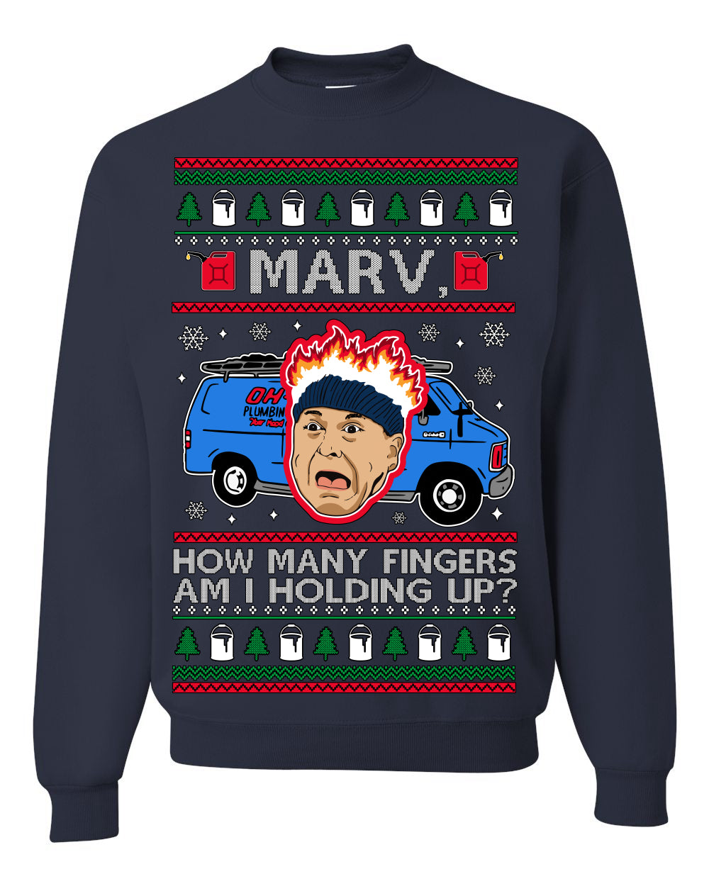 Marv How Many Fingers Am I Holding Up? Funny 90s Chicago Xmas Movie Quote Harry Kevin Fire Plumbing Van Bandits, Ugly Christmas Sweater Ugly Christmas Unisex Crewneck Sweatshirt