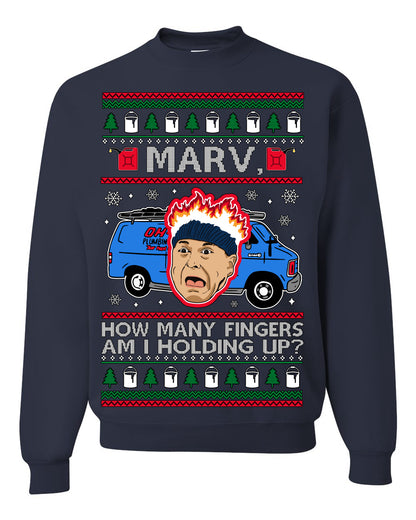 Marv How Many Fingers Am I Holding Up? Funny 90s Chicago Xmas Movie Quote Harry Kevin Fire Plumbing Van Bandits, Ugly Christmas Sweater Ugly Christmas Unisex Crewneck Sweatshirt