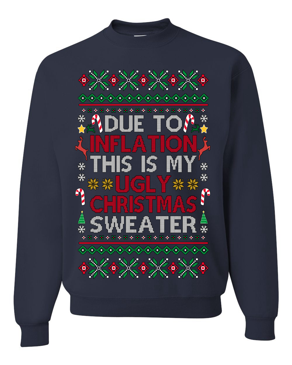 Due to Inflation This is My Ugly Christmas Sweater. Funny 2024 Economy Recession Joke | Ugly Christmas Sweater Crewneck Sweatshirt Ugly Christmas Unisex Crewneck Sweatshirt