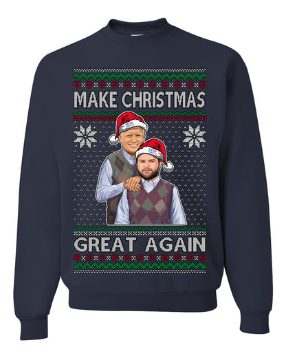 Make Christmas Great Again, MAGA Donald Trump JD Vance 2024, 2000s Comedy Movie Parody, Ugly Christmas Sweater Ugly Christmas Unisex Crewneck Sweatshirt