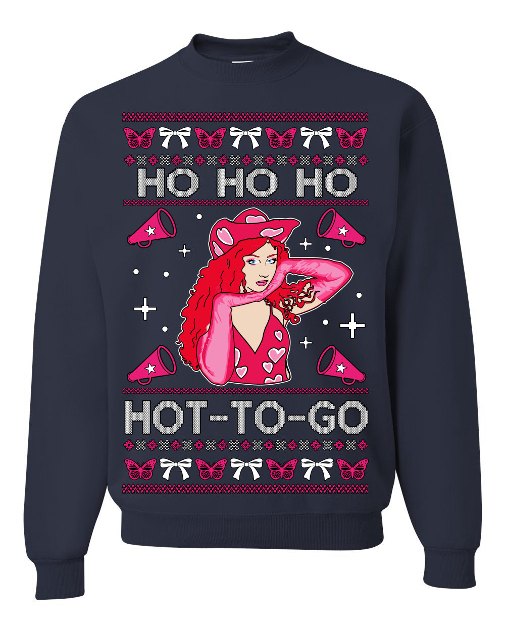 Ho Ho Ho Hot to Go, Viral Midwest Princess Song Dance Pop Star Concert Tour Merch, Ugly Christmas Sweater Ugly Christmas Unisex Crewneck Sweatshirt