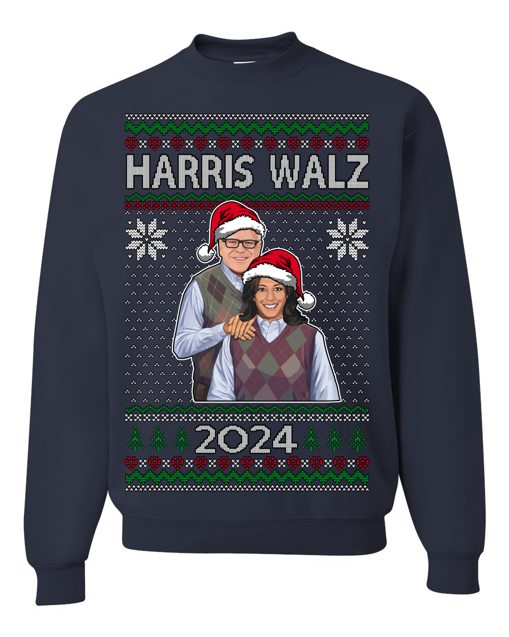 Kamala Harris Tim Walz 2024 Classic Movie Poster, Democrat Political Xmas Ugly Christmas Sweater Crewneck Sweatshirt Ugly Christmas Unisex Crewneck Sweatshirt
