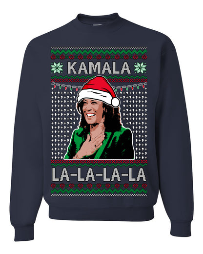 Kamala La La, Funny Kamala Harris Santa Hat Classic Xmas Song Carol Lyrics Winter Holiday, Ugly Christmas Sweater Ugly Christmas Unisex Crewneck Sweatshirt
