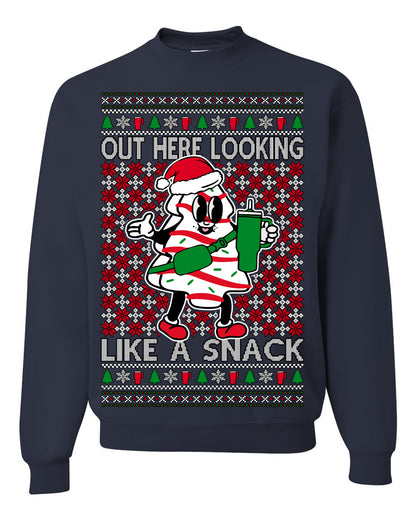Out Here Looking Like a Snack, Funny Cute White Chocolate Sprinkles Holiday Trendy Millennial Christmas Cookie Ugly Christmas Sweater Ugly Christmas Unisex Crewneck Sweatshirt
