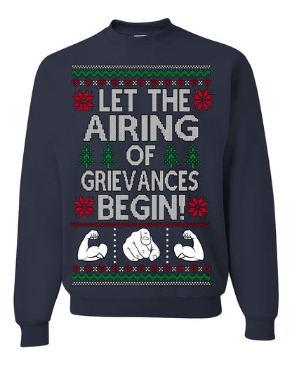 Let the Airing of Grievances Begin Funny TV Sitcom Festivus for the Rest of Us, Feats of Strength Iconic TV Quote Ugly Christmas Unisex Crewneck Sweatshirt