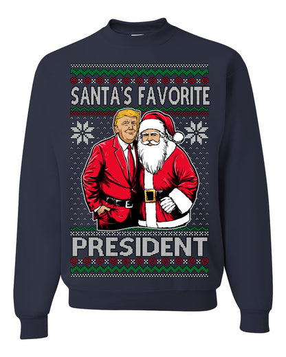 Santa's Favorite President Red Suit Trump, 47th USA President of the United States, Gift for Republicans Conservatives Ugly Christmas Sweater Ugly Christmas Unisex Crewneck Sweatshirt