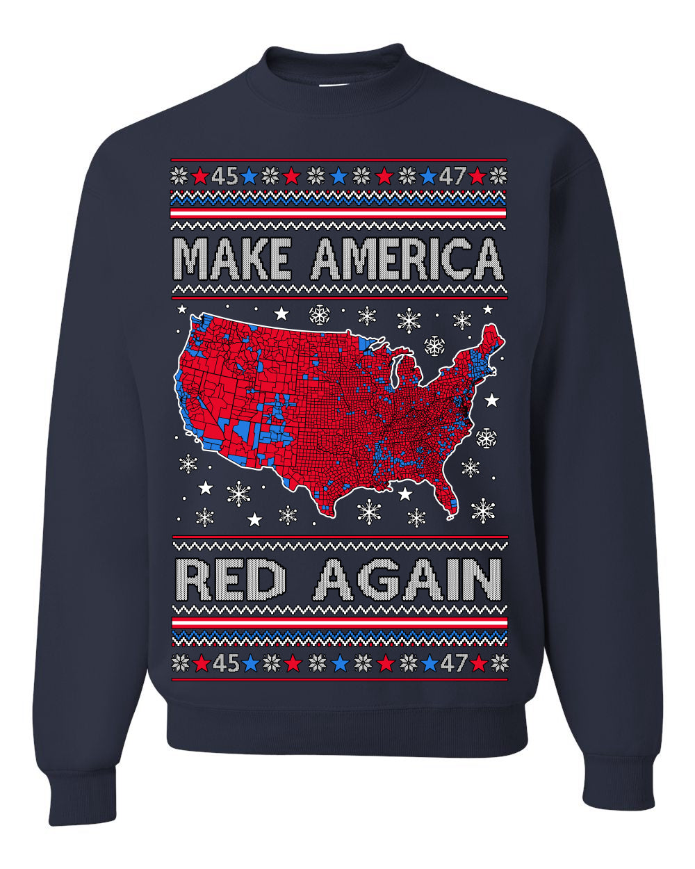 Make America Red Again USA Map, President Donald Trump 2024 MAGA Red Wave, Ugly Christmas Sweater Ugly Christmas Unisex Crewneck Sweatshirt