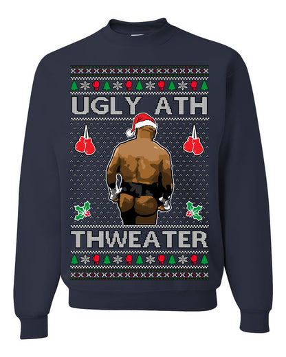 Ugly Ath Sweater Merry Chrithmith, Mike Tyson Butt Viral Ugly Ass Boxing Fight Meme Men Women Funny Ugly Christmas Sweater Ugly Christmas Unisex Crewneck Sweatshirt