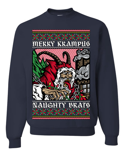 Merry Krampus Naughty Brats | Funny Ugly Christmas Sweater Crewneck Sweatshirt Ugly Christmas Unisex Crewneck Sweatshirt