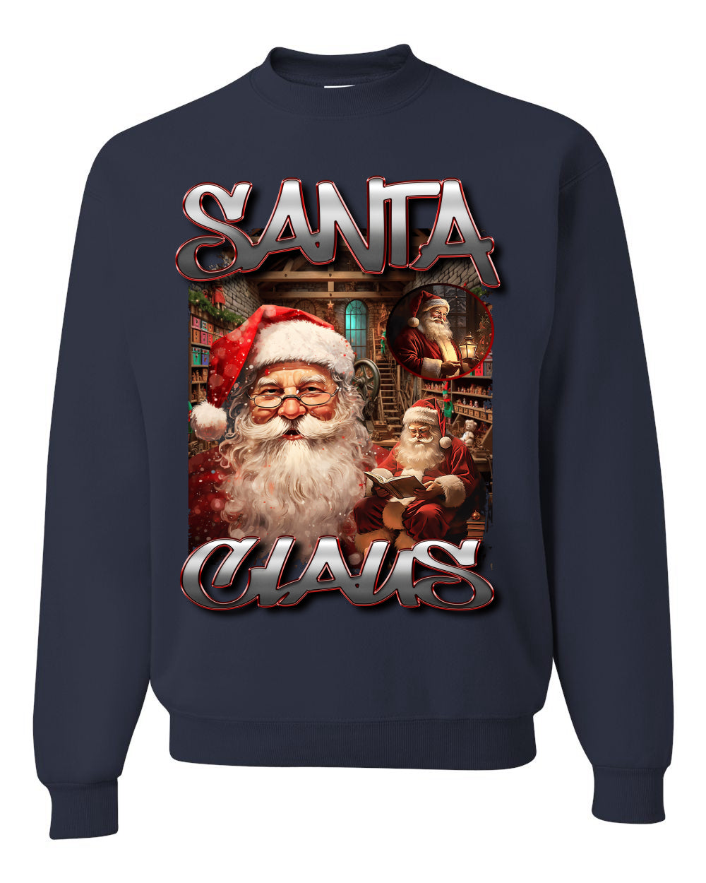 Santa Claus Bootleg Hype Rap Music Style, Funny Hip Hop North Pole Workshop Xmas, Ugly Christmas Sweater Crewneck Sweatshirt Ugly Christmas Unisex Crewneck Sweatshirt