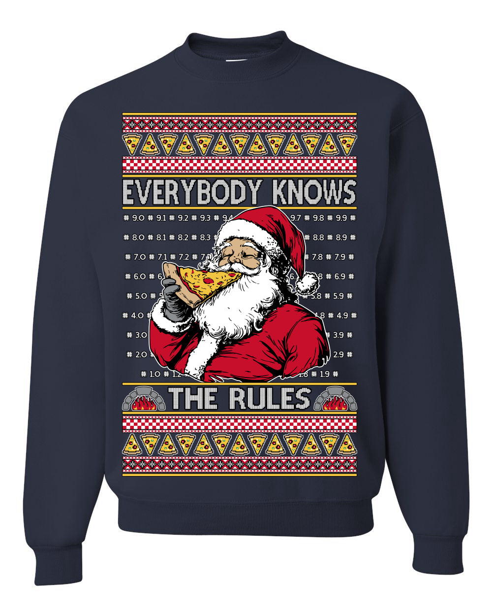 Everybody Knows the Rules Funny, Santa Claus Viral Online Pizza Rating Score, Detroit New England Deep Dish Pizzas Jersey New York Style, Ugly Christmas Sweater Ugly Christmas Unisex Crewneck Sweatshirt