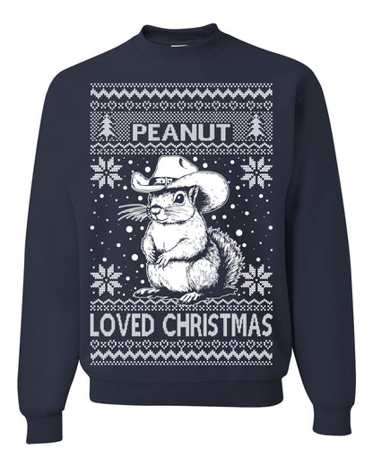 Peanut Loved Christmas, Funny Viral NYC New York Squirrel Meme Trending Save Our Pets Memes, Ugly Christmas Sweater Ugly Christmas Unisex Crewneck Sweatshirt