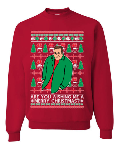 Are You Wishing Me a Merry Christmas? Funny Kevin Viral Shrug Shrugging Actor Meme Ugly Christmas Unisex Crewneck Sweatshirt