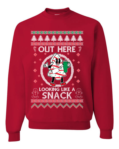 Out Here Looking Like a Snack, Funny Cute Xmas Peppermint Tree Gingerbread Cookie Meme Ugly Christmas Unisex Crewneck Sweatshirt