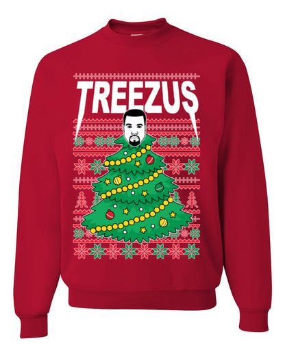 Treezus Funny Xmas Viral Meme Hip Hop Rapper Music Tour Merch, Tree Jesus Pun Joke Ugly Christmas Sweater Ugly Christmas Unisex Crewneck Sweatshirt