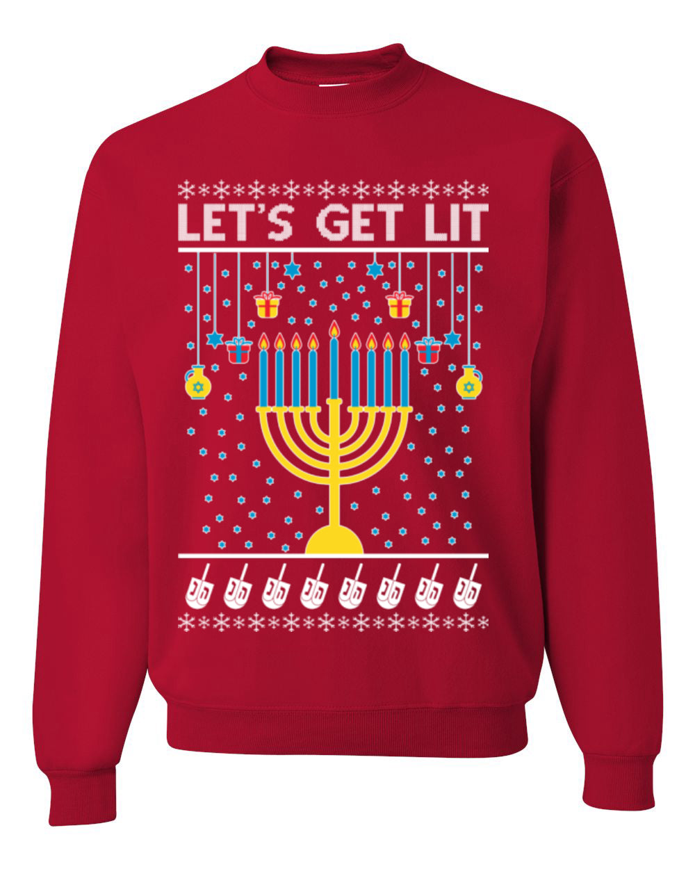 Let's Get Lit, Funny Chanukah Menorah Winter Jewish Holidays, Hanukkah Ugly Christmas Sweater Ugly Christmas Unisex Crewneck Sweatshirt