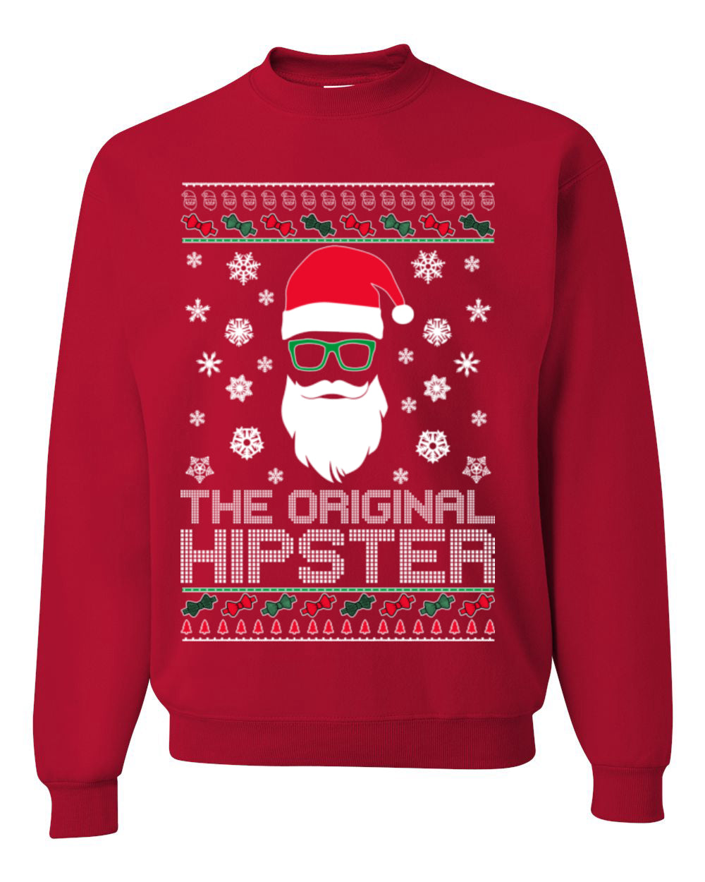 Santa Claus the Original Hipster, Funny IPAs Rim Glasses Hipsters Libs Viral Meme, Ugly Christmas Sweater Ugly Christmas Unisex Crewneck Sweatshirt