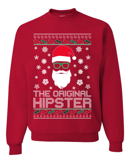 Santa Claus the Original Hipster, Funny IPAs Rim Glasses Hipsters Libs Viral Meme, Ugly Christmas Sweater Ugly Christmas Unisex Crewneck Sweatshirt
