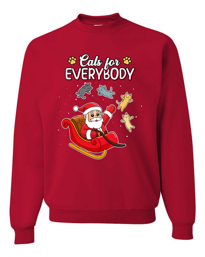 Cats for Everybody, Cute Santa Claus Santa's Sleigh Floating Space Cat  Ugly Christmas Unisex Crewneck Sweatshirt