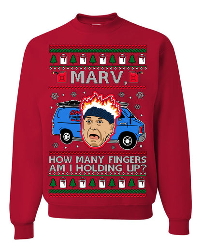 Marv How Many Fingers Am I Holding Up? Funny 90s Chicago Xmas Movie Quote Harry Kevin Fire Plumbing Van Bandits, Ugly Christmas Sweater Ugly Christmas Unisex Crewneck Sweatshirt