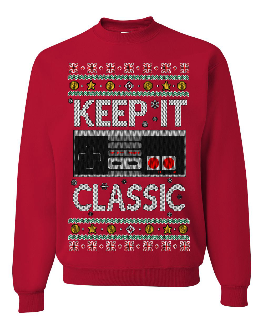 Keep It Classic 80s Video Game Controller, Retro Vintage Games  | Funny Ugly Christmas Sweater Crewneck Sweatshirt Ugly Christmas Unisex Crewneck Sweatshirt
