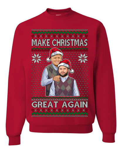 Make Christmas Great Again, MAGA Donald Trump JD Vance 2024, 2000s Comedy Movie Parody, Ugly Christmas Sweater Ugly Christmas Unisex Crewneck Sweatshirt