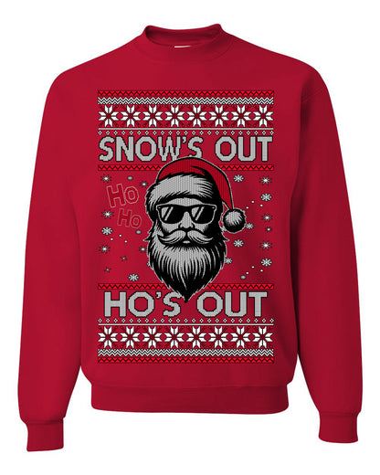 Snow's Out Hos Out | Funny Santa Claus Ugly Christmas Sweater Crewneck Sweatshirt Ugly Christmas Unisex Crewneck Sweatshirt