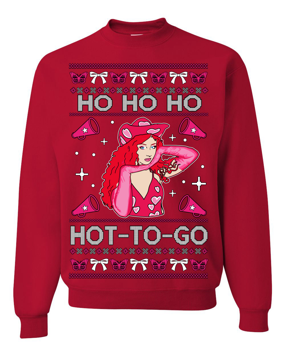 Ho Ho Ho Hot to Go, Viral Midwest Princess Song Dance Pop Star Concert Tour Merch, Ugly Christmas Sweater Ugly Christmas Unisex Crewneck Sweatshirt