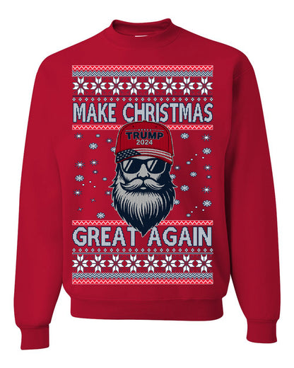 Make Christmas Great Again Trump Santa Claus 2024 MAGA,  Donald Trump JD Vance GOP Republican, Ugly Christmas Sweater Crewneck Sweatshirt Ugly Christmas Unisex Crewneck Sweatshirt