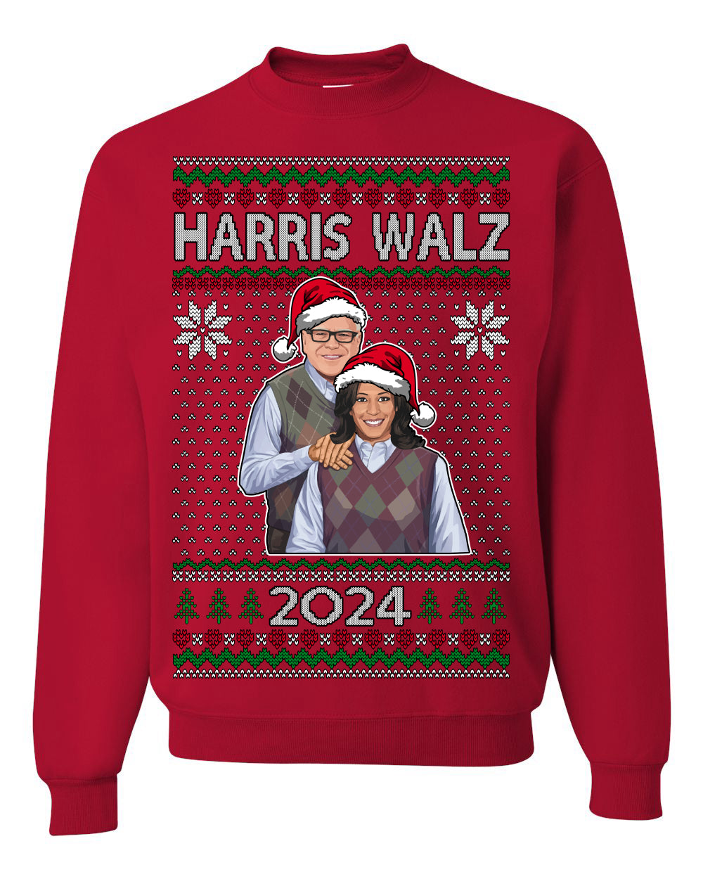Kamala Harris Tim Walz 2024 Classic Movie Poster, Democrat Political Xmas Ugly Christmas Sweater Crewneck Sweatshirt Ugly Christmas Unisex Crewneck Sweatshirt