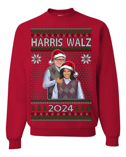 Kamala Harris Tim Walz 2024 Classic Movie Poster, Democrat Political Xmas Ugly Christmas Sweater Crewneck Sweatshirt Ugly Christmas Unisex Crewneck Sweatshirt